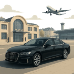 Illustration d’un taxi premium à Massy, pensé pour les transferts vers Orly, la gare TGV et Paris. L’image évoque la fiabilité, le confort et une prise en charge rapide 24h/24.
