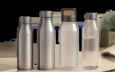 Une composition premium met en scène plusieurs gourdes isothermes pour comparer les matériaux et les usages. L’image évoque la fiabilité, la durabilité et le choix adapté au quotidien.